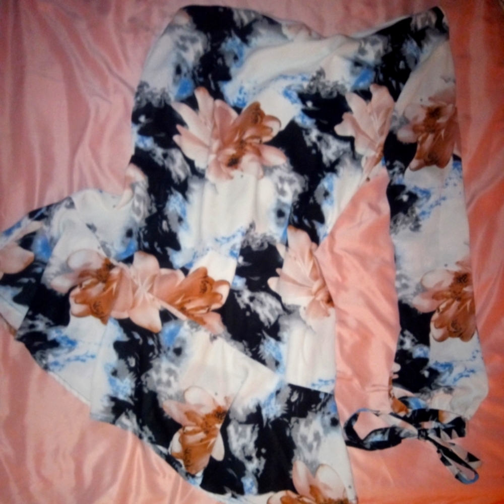 Floral Print One Shoulder Blouse with Ruffle &Tie Detail